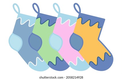 Vector design of warm knitted socks set isolated on transparent background. Cute Christmas elements for New Years holiday, winter design. Comfort and warmth concept. Flat style. Postcard poster.