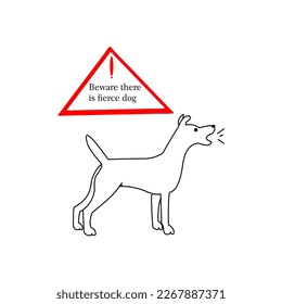 Vector design of warning sign there is a fierce dog