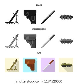 Vector design of weapon and gun icon. Set of weapon and army stock vector illustration.