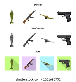 Vector design of weapon and gun icon. Set of weapon and army stock vector illustration.