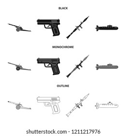 Vector design of weapon and gun icon. Set of weapon and army stock vector illustration.