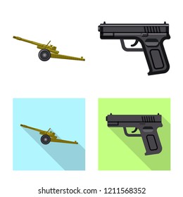 Vector design of weapon and gun icon. Set of weapon and army stock symbol for web.
