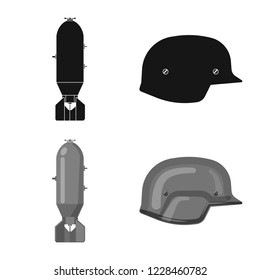 Vector design of weapon and gun icon. Set of weapon and army stock vector illustration.