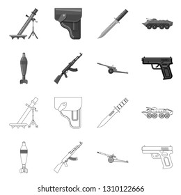 Vector design of weapon and gun icon. Set of weapon and army stock symbol for web.