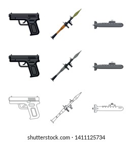 Vector design of weapon and gun icon. Set of weapon and army stock vector illustration.