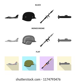 Vector design of weapon and gun logo. Set of weapon and army stock symbol for web.