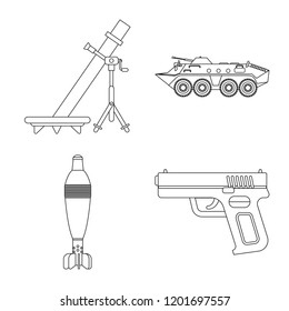 Vector design of weapon and gun logo. Set of weapon and army stock vector illustration.