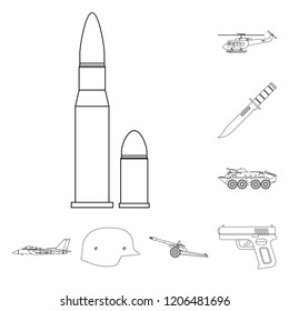 Vector design of weapon and gun logo. Set of weapon and army stock symbol for web.