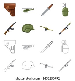 Vector design of weapon and gun logo. Set of weapon and army stock symbol for web.