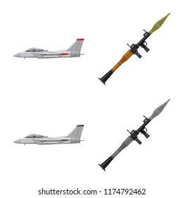 Vector design of weapon and gun sign. Set of weapon and army vector icon for stock.