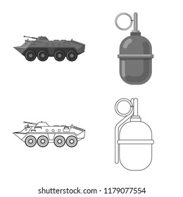 Vector design of weapon and gun sign. Set of weapon and army vector icon for stock.