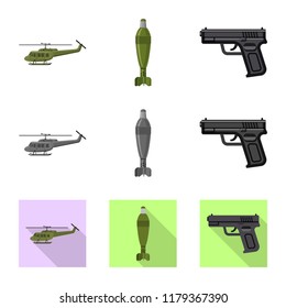 Vector design of weapon and gun sign. Set of weapon and army vector icon for stock.