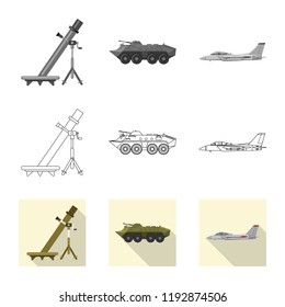 Vector design of weapon and gun sign. Set of weapon and army stock symbol for web.
