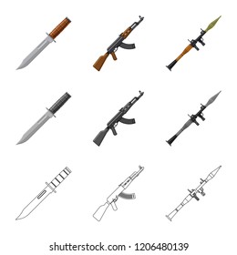 Vector design of weapon and gun sign. Set of weapon and army stock vector illustration.
