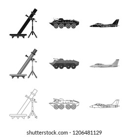 Vector design of weapon and gun sign. Collection of weapon and army stock vector illustration.