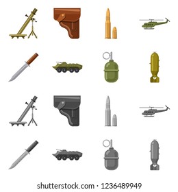 Vector design of weapon and gun sign. Set of weapon and army stock symbol for web.
