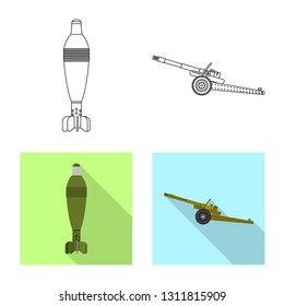 Vector design of weapon and gun sign. Set of weapon and army stock symbol for web.