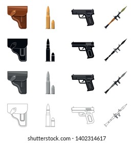 Vector design of weapon and gun sign. Set of weapon and army stock vector illustration.