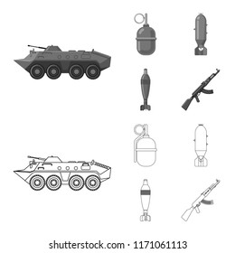 Vector design of weapon and gun symbol. Set of weapon and army stock vector illustration.