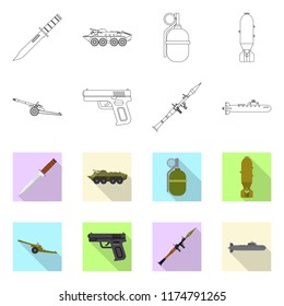 Vector design of weapon and gun symbol. Set of weapon and army stock vector illustration.
