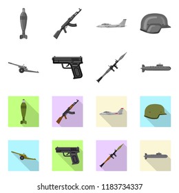 Vector design of weapon and gun symbol. Collection of weapon and army stock vector illustration.