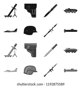 Vector design of weapon and gun symbol. Set of weapon and army stock symbol for web.