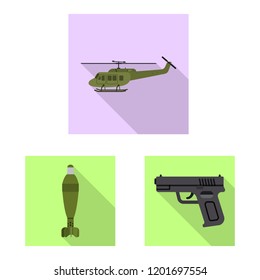 Vector design of weapon and gun symbol. Set of weapon and army stock symbol for web.