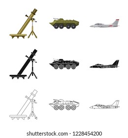 Vector design of weapon and gun symbol. Set of weapon and army vector icon for stock.