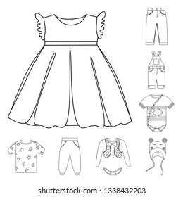 Vector design of wear and child sign. Collection of wear and apparel stock symbol for web.