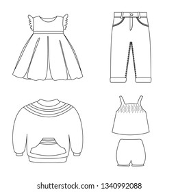 Vector design of wear and child symbol. Collection of wear and apparel stock symbol for web.