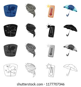 Vector design of weather and climate icon. Set of weather and cloud stock vector illustration.