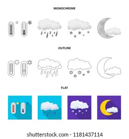 Vector design of weather and climate icon. Collection of weather and cloud stock vector illustration.