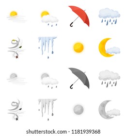 Vector design of weather and climate icon. Collection of weather and cloud vector icon for stock.