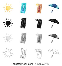 Vector design of weather and climate icon. Set of weather and cloud stock vector illustration.