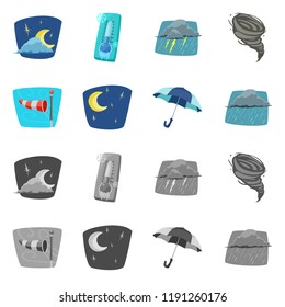 Vector design of weather and climate icon. Set of weather and cloud stock vector illustration.