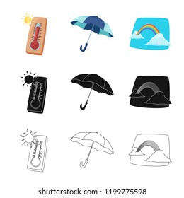 Vector design of weather and climate icon. Set of weather and cloud stock vector illustration.