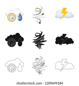 Vector design of weather and climate icon. Set of weather and cloud stock vector illustration.