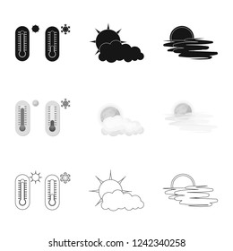 Vector design of weather and climate icon. Collection of weather and cloud stock vector illustration.
