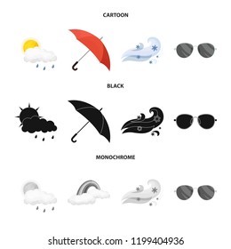 Vector design of weather and climate logo. Set of weather and cloud stock vector illustration.