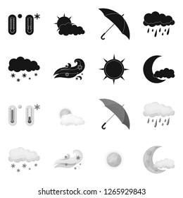 Vector design of weather and climate logo. Collection of weather and cloud stock vector illustration.