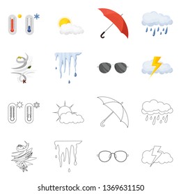 Vector design of weather and climate logo. Set of weather and cloud stock vector illustration.