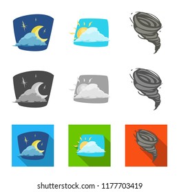 Vector design of weather and climate sign. Collection of weather and cloud stock vector illustration.