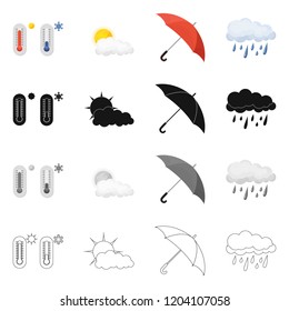 Vector design of weather and climate sign. Collection of weather and cloud stock vector illustration.