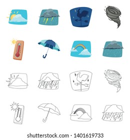 Vector design of weather and climate sign. Set of weather and cloud vector icon for stock.