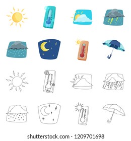 Vector design of weather and climate symbol. Collection of weather and cloud stock vector illustration.