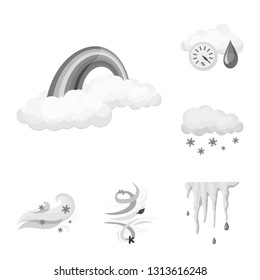 Vector design of weather and climate symbol. Collection of weather and cloud stock vector illustration.