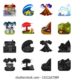 Vector design of weather and distress icon. Set of weather and crash stock symbol for web.