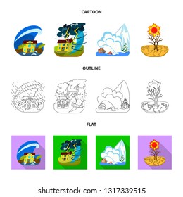 Vector design of weather and distress icon. Collection of weather and crash vector icon for stock.