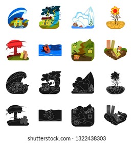 Vector design of weather and distress icon. Set of weather and crash stock symbol for web.
