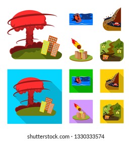 Vector design of weather and distress icon. Collection of weather and crash stock symbol for web.